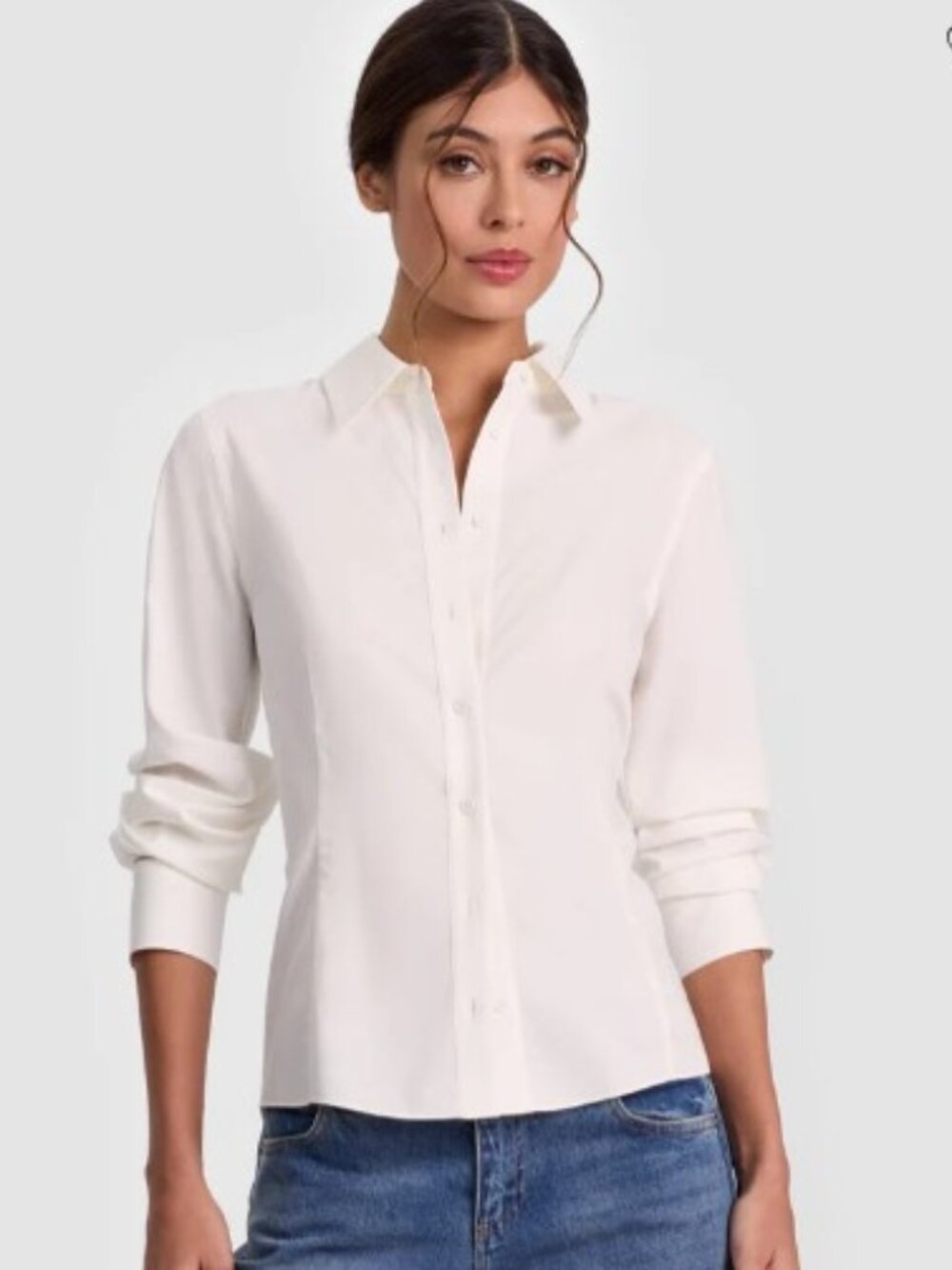 ALICE + OLIVIA AMELIA BUTTON DOWN WITH LACE UP BACK
